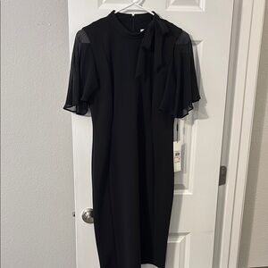 Calvin Klein Black Sheath Dress with Flutter Sleeves
